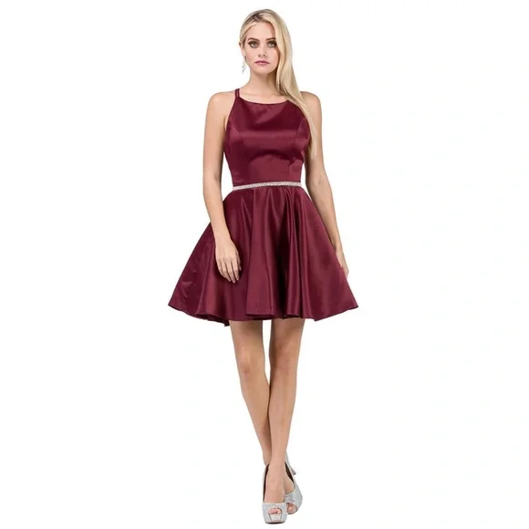 green emerald velvet dress Classy Short Vintage Maroon Prom Dress with Sleeves main image 1